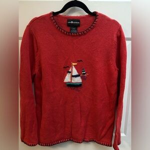Nautical Bon Voyage Sailboat Preppy Knit Sweater Sailing Sag Harbor Granny